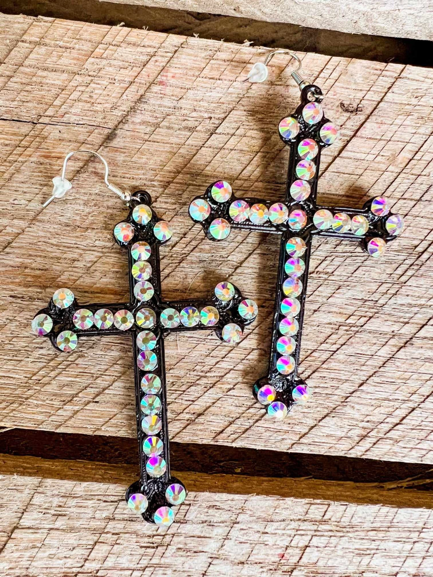 Clear Cross Earring - Black 1 Clear Cross Earring - Black