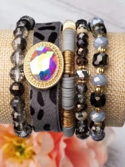 Giddy Up Cowgirl Gray Leopard Bracelet Set