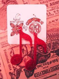Red Music Note Earrings