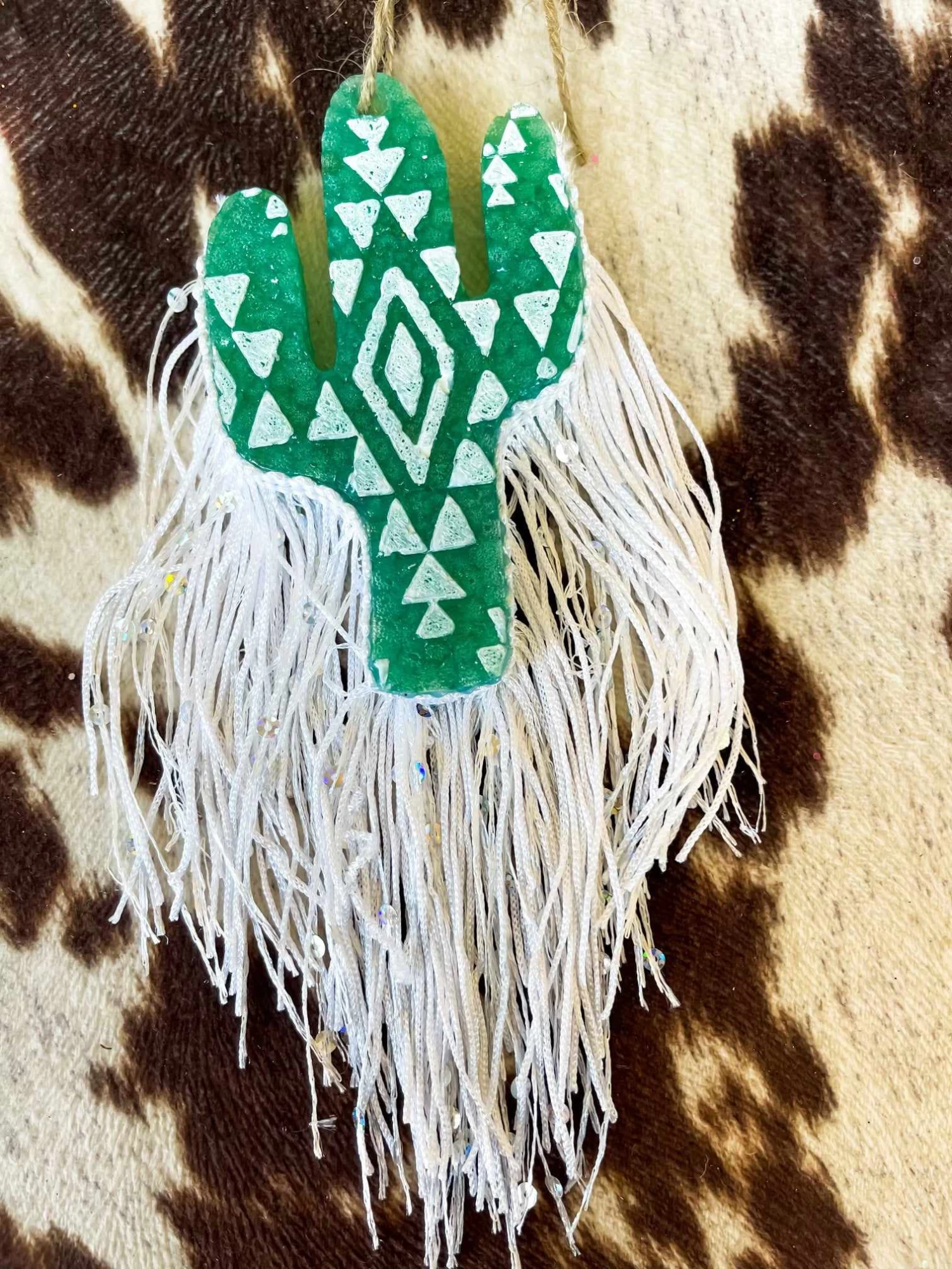 Green Aztec Cactus Fringe Freshie 1 Green Aztec Cactus Fringe Freshie