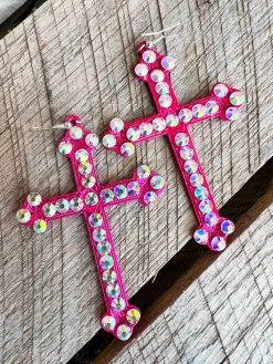 Hot Pink Cross Earring- Iridescent