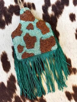 Teal Fringe Cow Tag Freshie