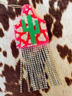 Neon Cow Tag And Bling Fringe Freshie