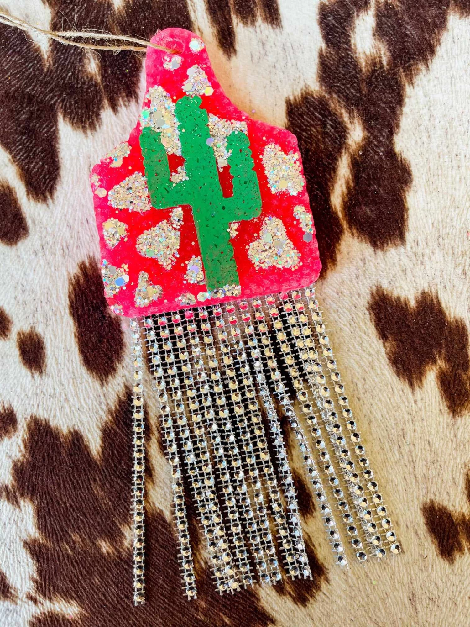 Neon Cow Tag And Bling Fringe Freshie 1 Neon Cow Tag And Bling Fringe Freshie