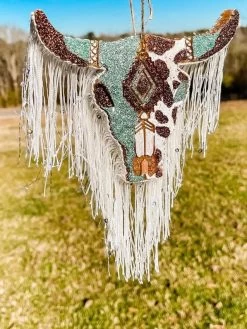 Turquoise And Cow Sassy Steer Fringe Freshie