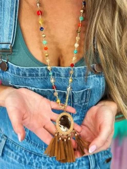 Texas Chica Cowhide Oval Pendant Necklace