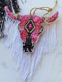 Pink Glitter And Fringe Steer Freshie