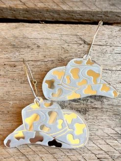 Cow Print Cowgirl Hat Earrings