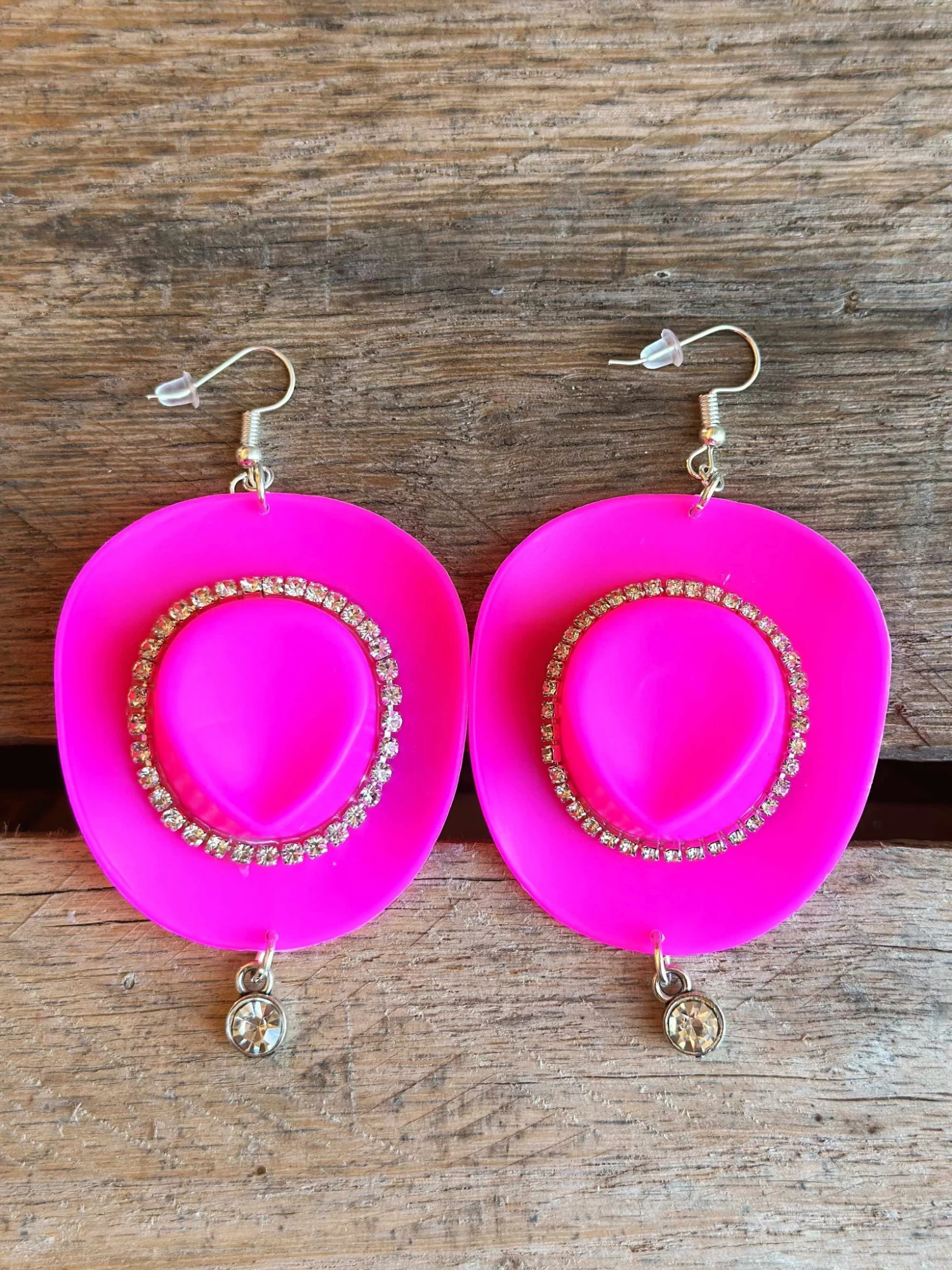 Pink Rhinestone Cowgirl Hat Earrings 1 Pink Rhinestone Cowgirl Hat Earrings