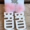 Here Comes The Bride Earrings - White With Light Pink Pom