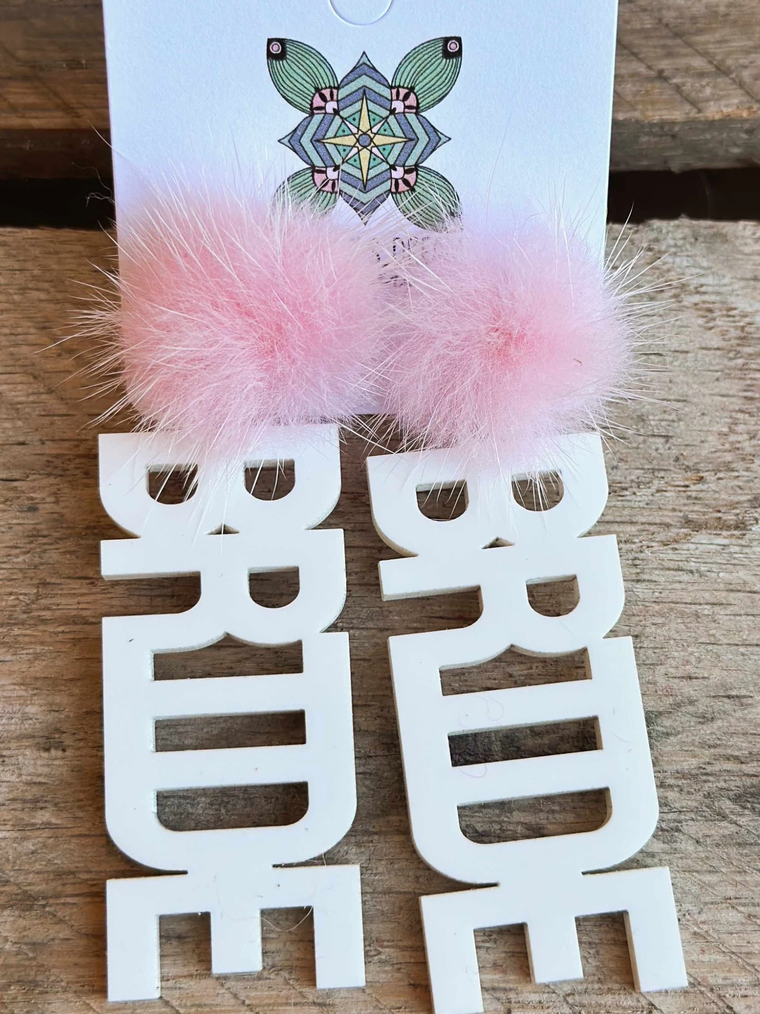Here Comes The Bride Earrings - White With Light Pink Pom 1 Here Comes The Bride Earrings - White With Light Pink Pom