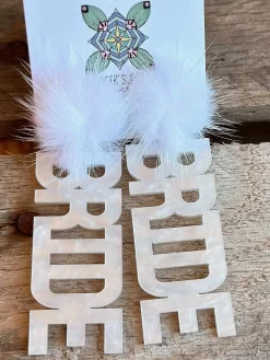 Here Comes The Bride Earrings - White Marble With White Pom