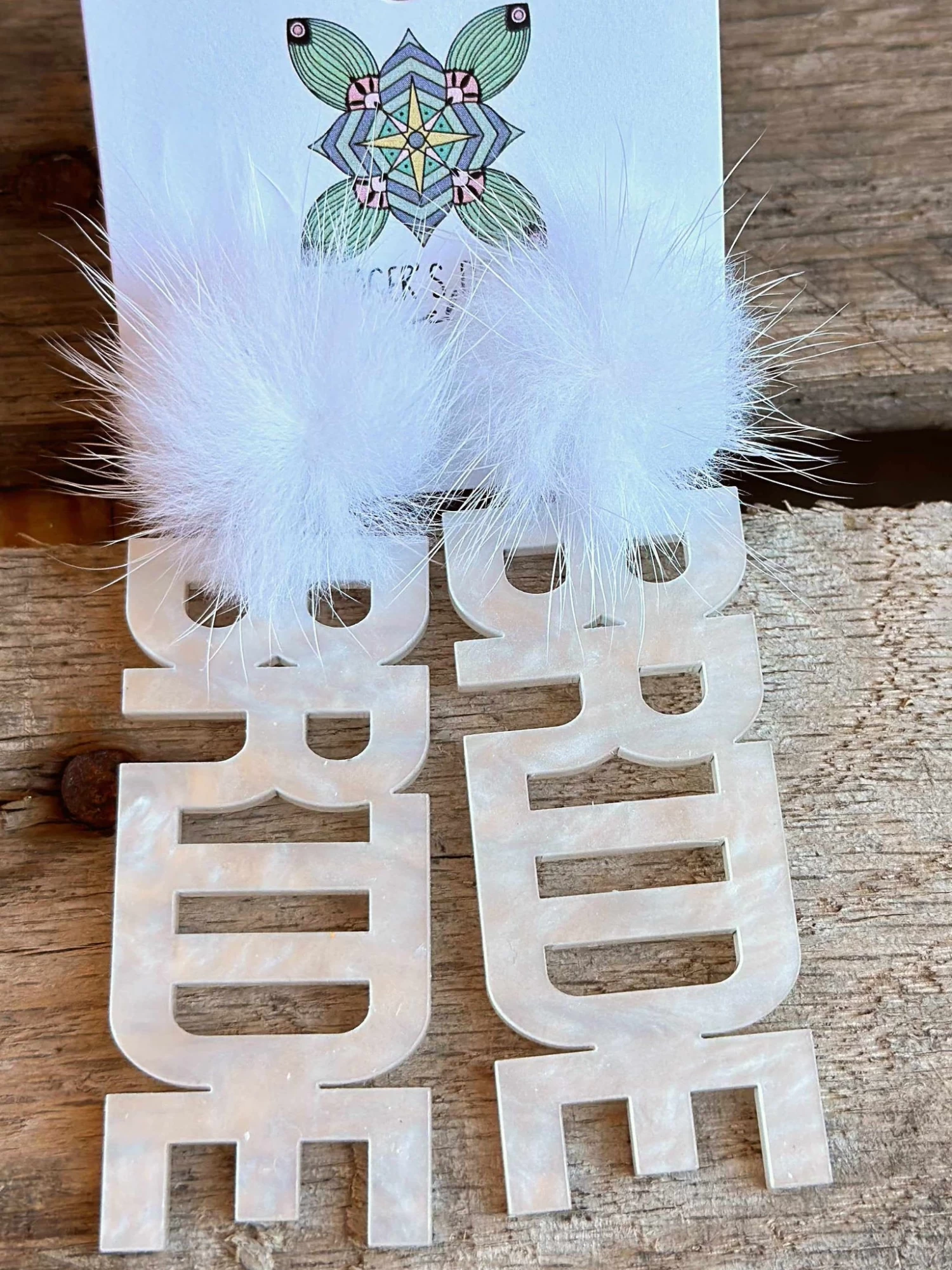 Here Comes The Bride Earrings - White Marble With White Pom 1 Here Comes The Bride Earrings - White Marble With White Pom