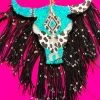 Blue Glitter And Cow Print Steer Fringe Freshie