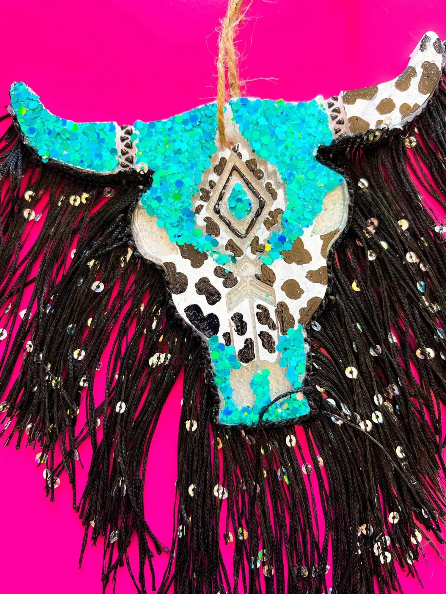 Blue Glitter And Cow Print Steer Fringe Freshie 2 Blue Glitter And Cow Print Steer Fringe Freshie - Image 2