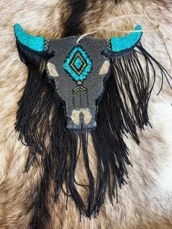 Black And Turquoise Sassy Steer Fringe Freshie