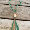 Shine So Bright Iridescent Oval Gold Crystal Turquoise Beaded Necklace