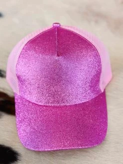 Glitter Vibes Ponytail Hat - Light Pink