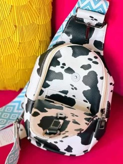 PREMIUM On The Go Cow Print With Diamond Turquoise Strap Sling Bag -Accessories Sale Store PhotoMar212023 114154AM