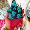 Turquoise Stone Cow Tag With Pink Fringe Freshie
