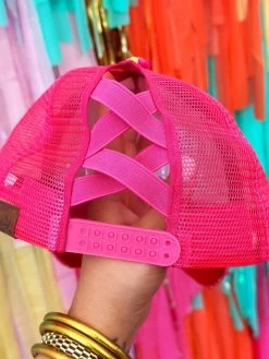 Neon Pink Velour Sequin Ponytail Ballcap -Accessories Sale Store PhotoMay302023 103033AM