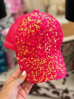 Neon Pink Velour Sequin Ponytail Ballcap -Accessories Sale Store PhotoMay302023 103206AM