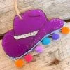 Purple Cowgirl Hat With Pom Poms Freshie