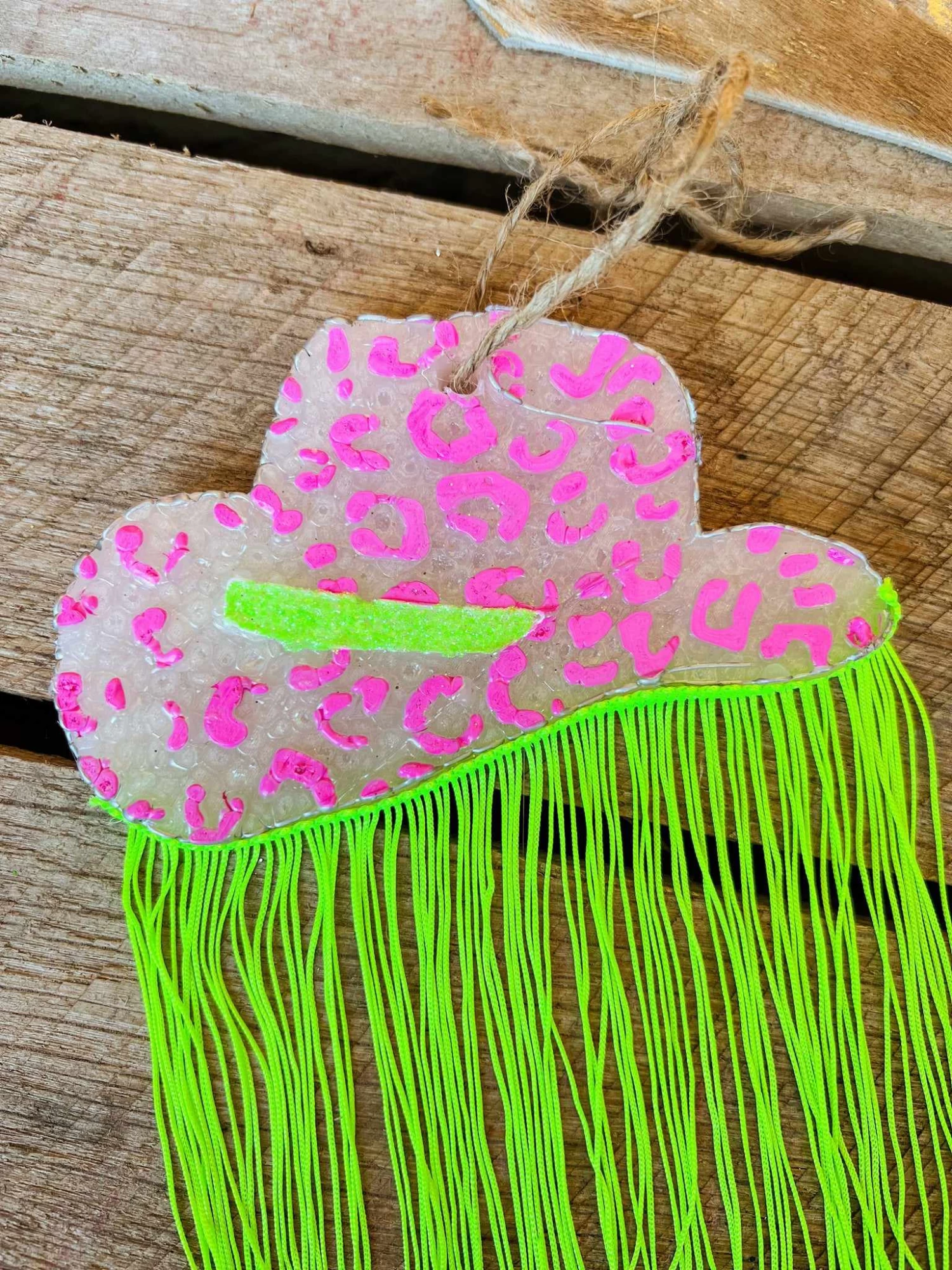 Pink And Green Cowgirl Hat And Fringe Freshie 1 Pink And Green Cowgirl Hat And Fringe Freshie