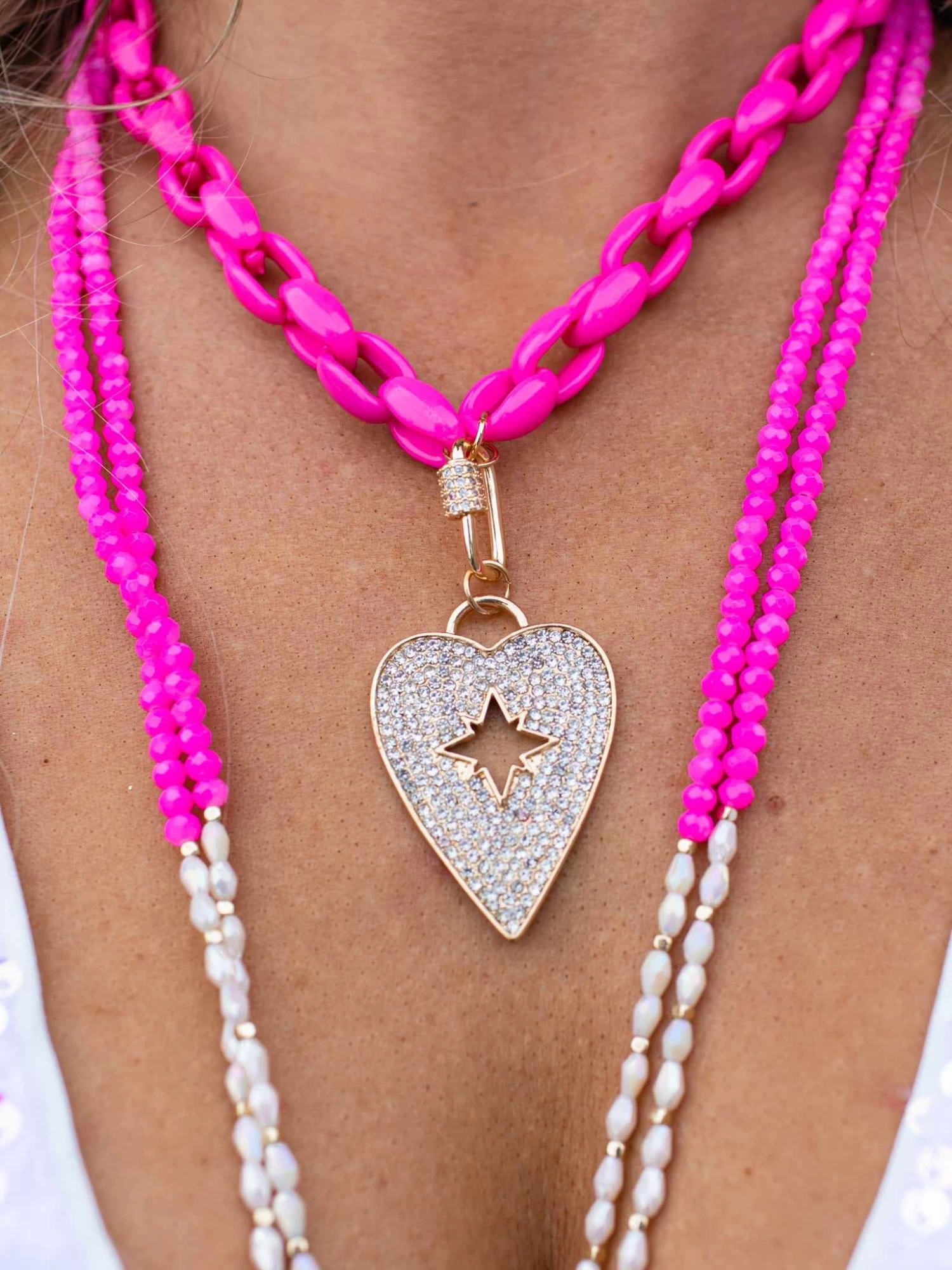 Pink Agate Double Chain Pendant Necklace 2 Pink Agate Double Chain Pendant Necklace - Image 2