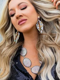 White Leopard Leaves Gold Earrings