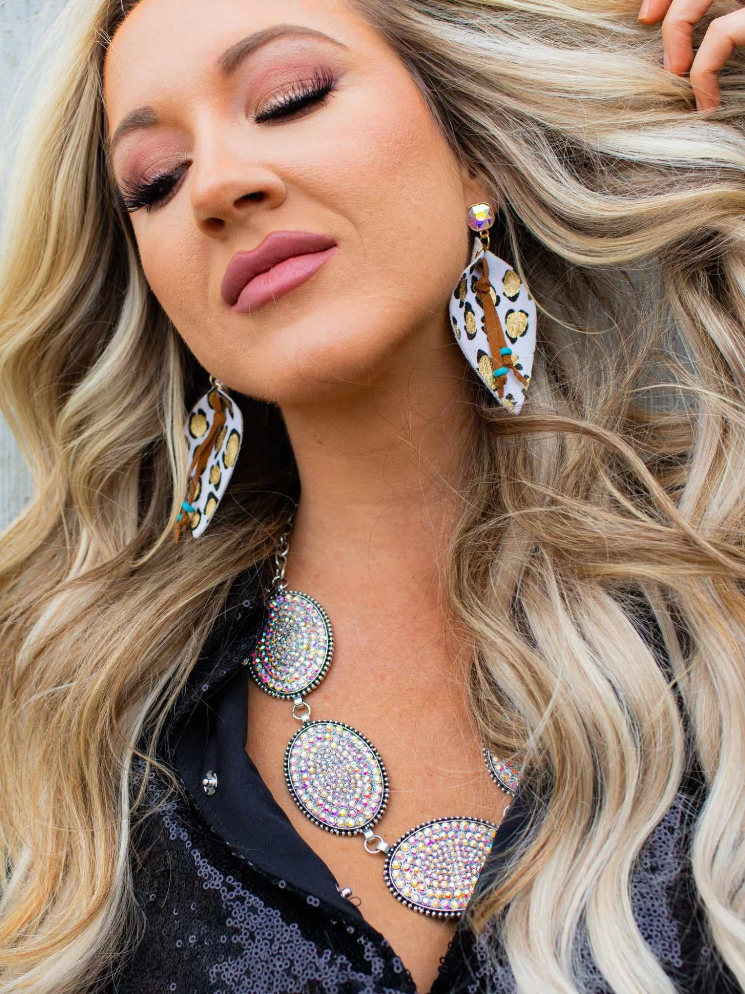 White Leopard Leaves Gold Earrings 1 White Leopard Leaves Gold Earrings