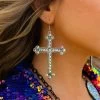 Silver Cross Earring - Iridescent