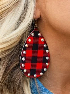 Buffalo Plaid Crystal Teardrop Earrings