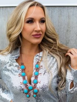 Vintage Marble Round Turquoise Copper Necklace -Accessories Sale Store SFCoct22 39