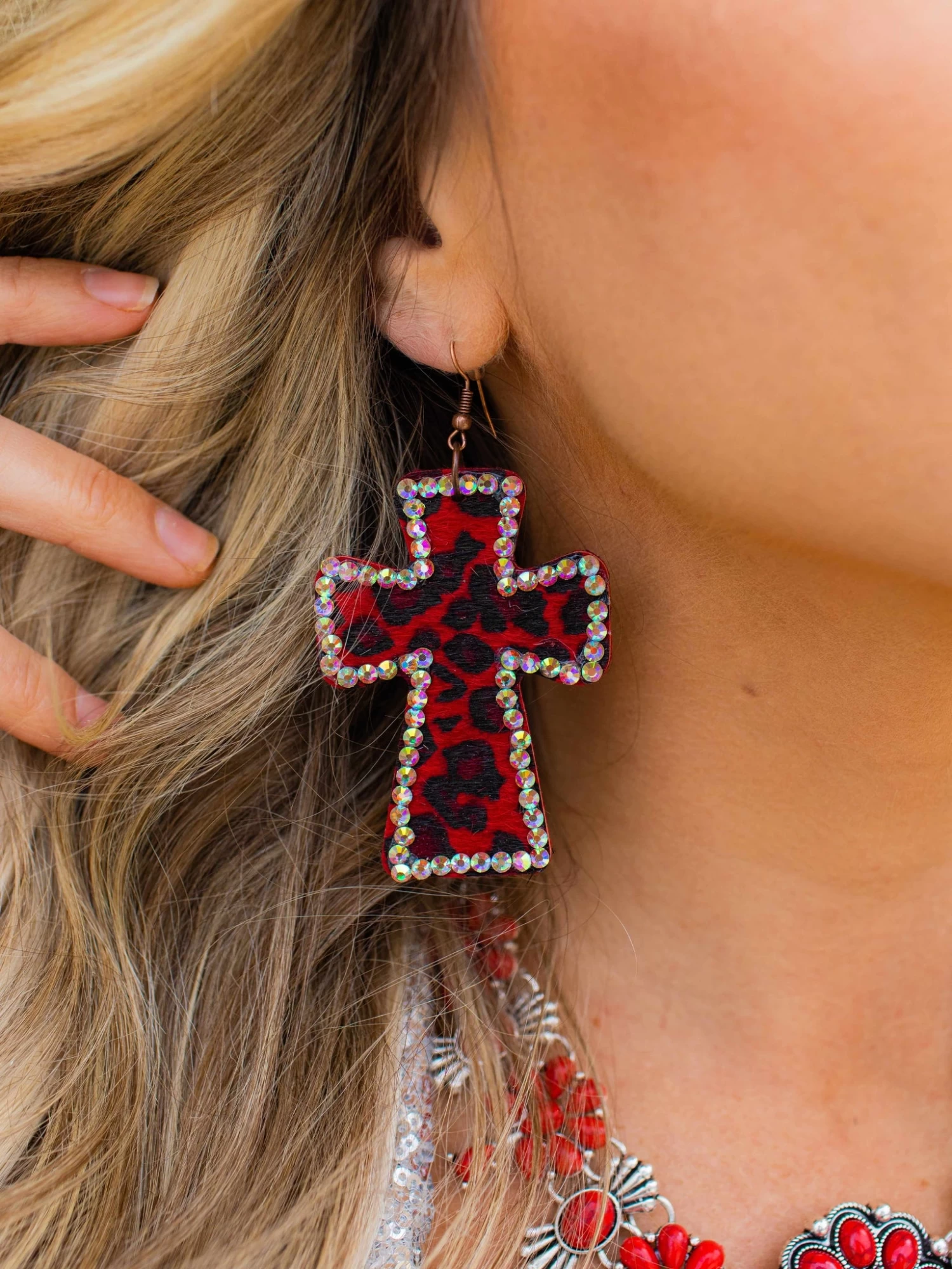 Crystal Cross Leopard Red Earrings 1 Crystal Cross Leopard Red Earrings