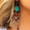 Glitzy Leopard Square Turquoise Stone Earrings